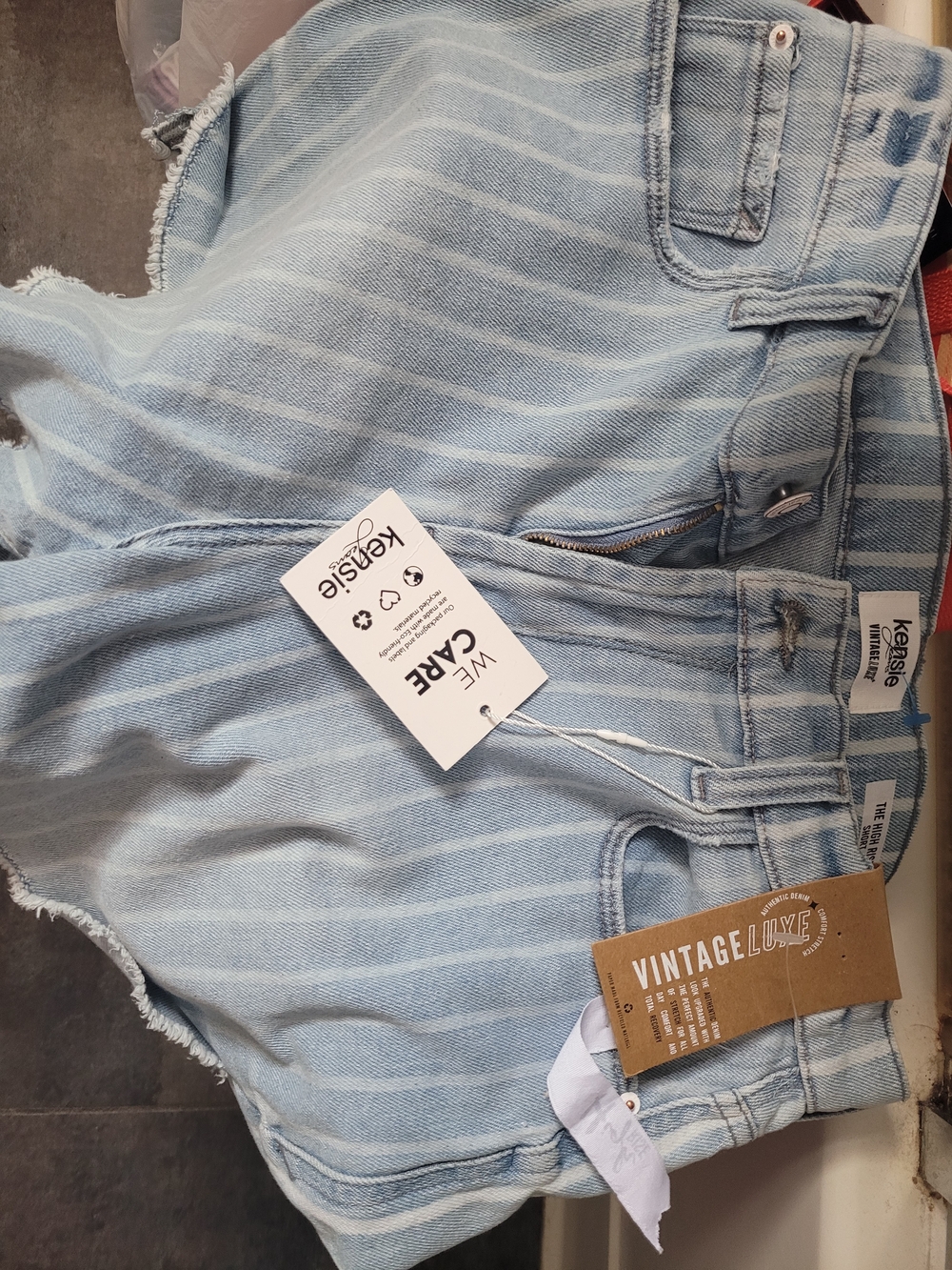 Kensie Light Blue Striped Denim Shorts